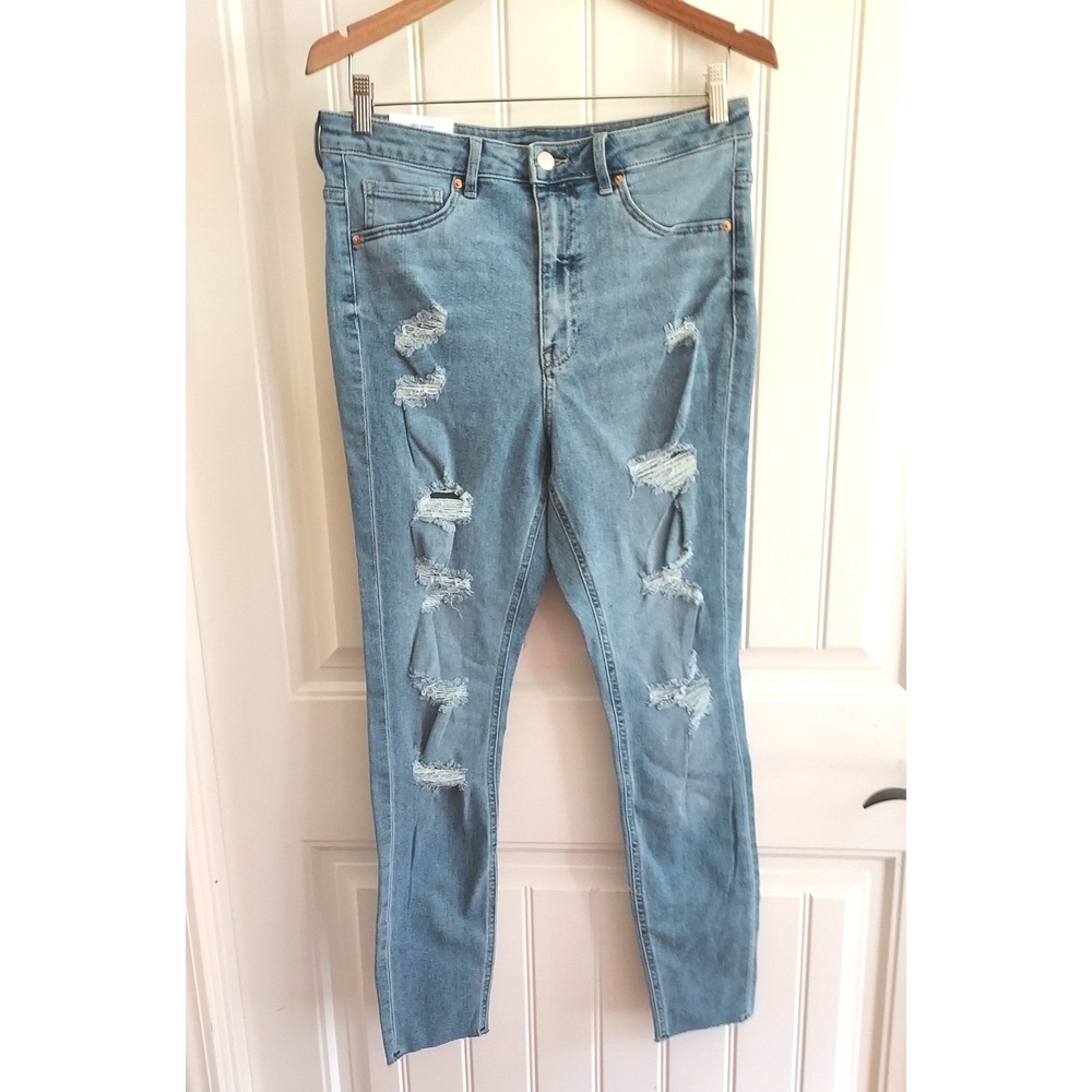 H&M Curvy Jeggings US 12 High Waist Ankle Length Distressed Skinny Jeans